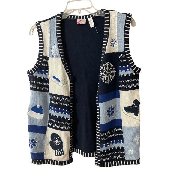 Vintage Holiday Editions Blue Christmas Sweater Vest Small - Picture 1 of 8